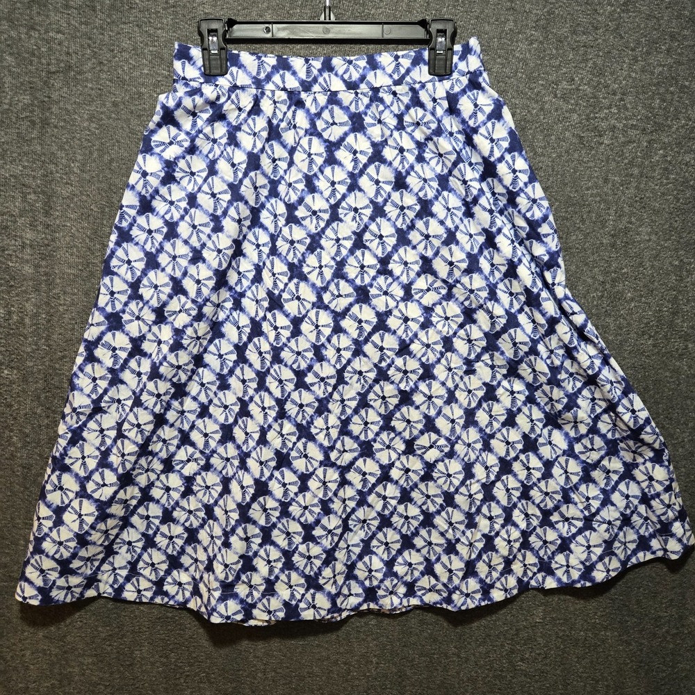 Talbots Fit & Flare Skirt Blue White Geometric Pattern Sz Small Cotton NWT